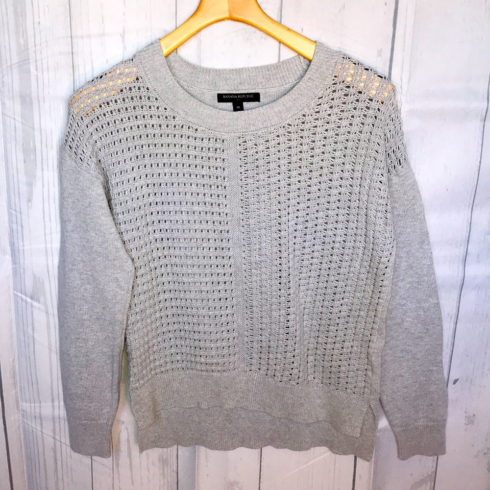 BANANA REPUBLIC Gray Cotton Loose Knit Round Neck Long Sleeve SweaterWOMEN'S MED